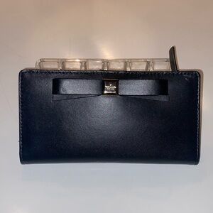 Kate Spade Black Nisha Montford Park Bow Accent Leather Wallet Organizer EUC